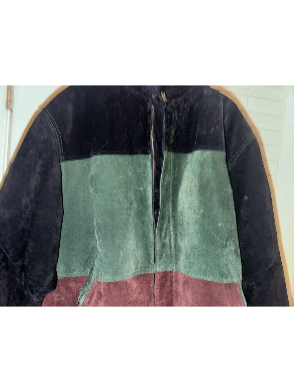 Vintage Outbrook Leather Hooded Coat Jacket Color Block Retro Hip Hop Women's 1X